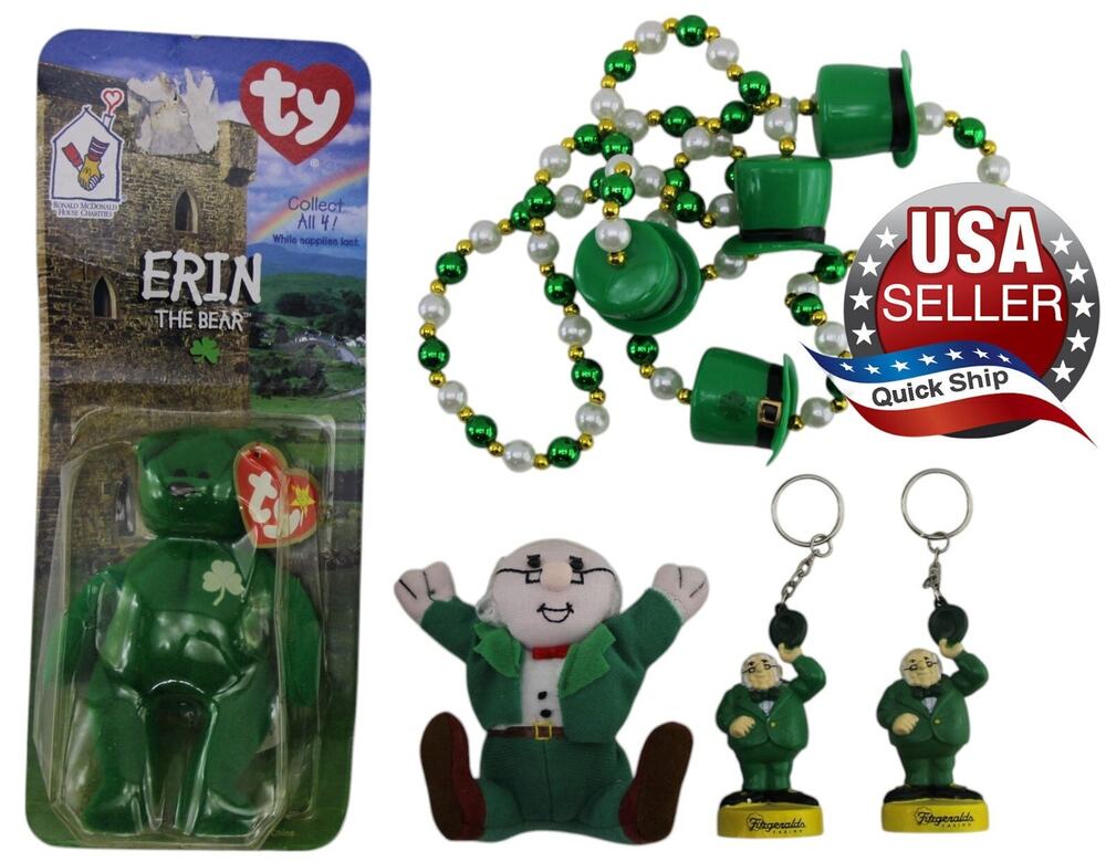 St. Patrick’s 5pc Lot •Fitzgerald’s Casino •Erin The Bear •Hat & Bead Necklace +